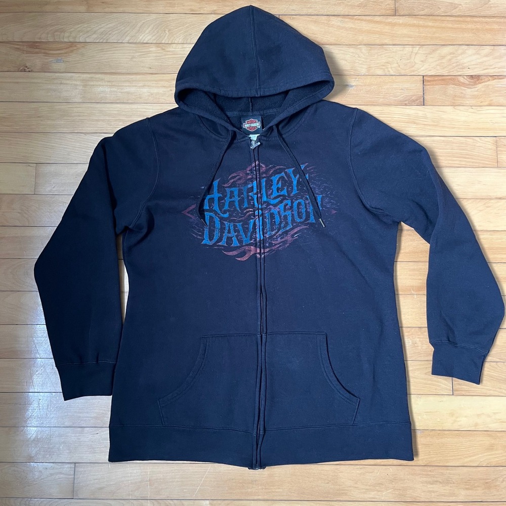 Harley-Davidson Mens Black Flame Graphic Full Zip Hoodie Sweatshirt XL